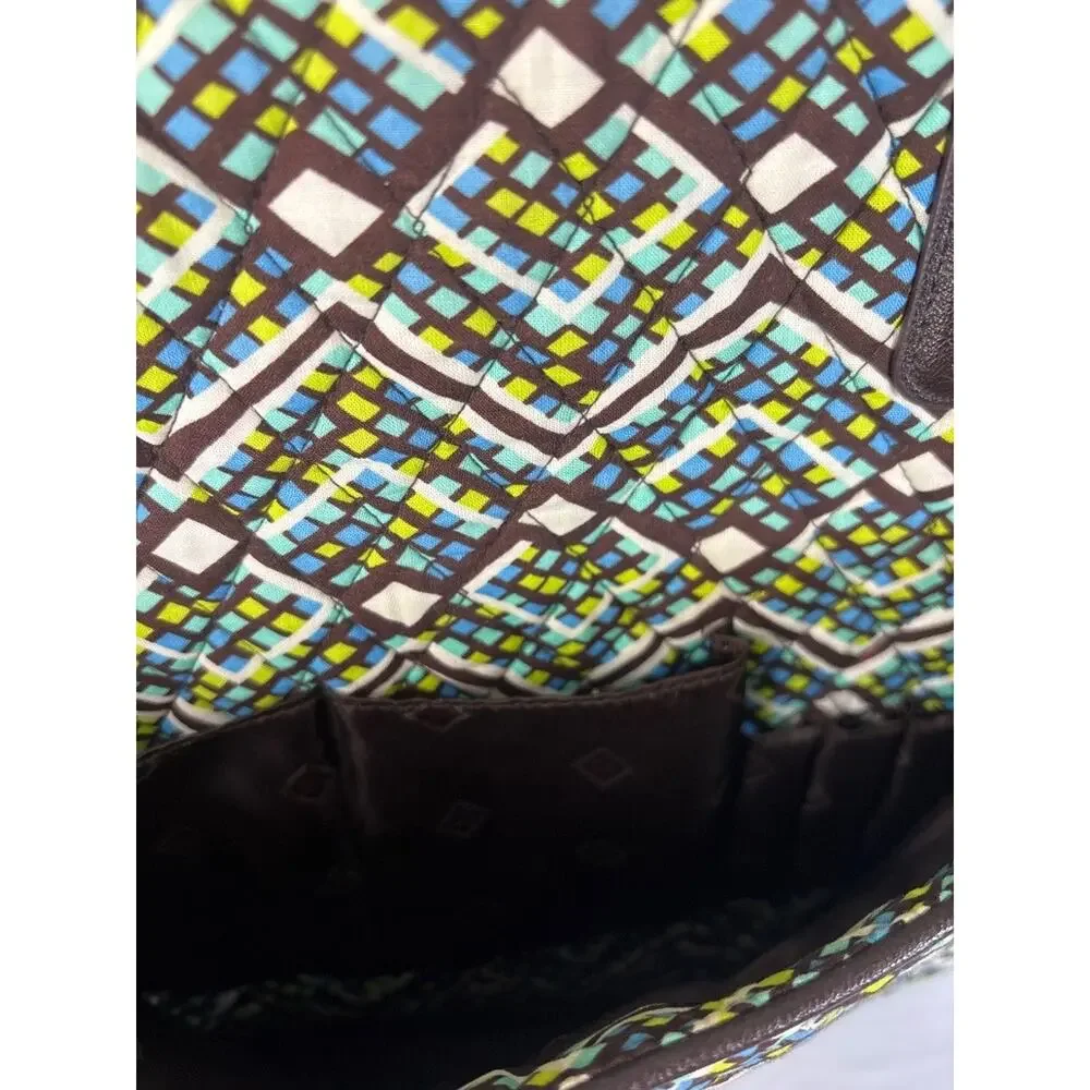 Vera Bradley Messenger Bag Quilted Geometric Blue Green Brown Mosaic‎ Pattern